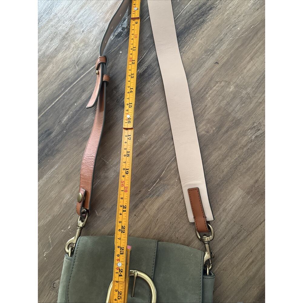 J.Crew Italian Suede Green Crossbody Bag Flap Magnetic Gold Buckle Brown Strap - Picture 5 of 7